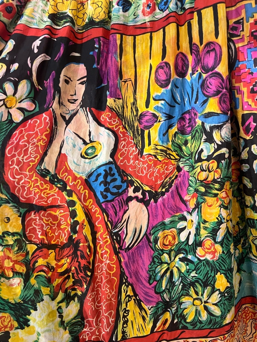 Vibrant, Boho, Abstract, Artistic  100% Silk Woman and Floral Print MIDI Skirt